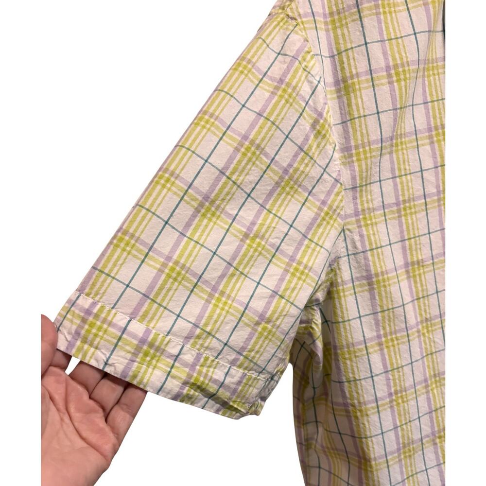 Anthropologie Men’s Short Sleeve Button Down Plaid Shirt Lime Purple Size XL - Picture 2 of 6